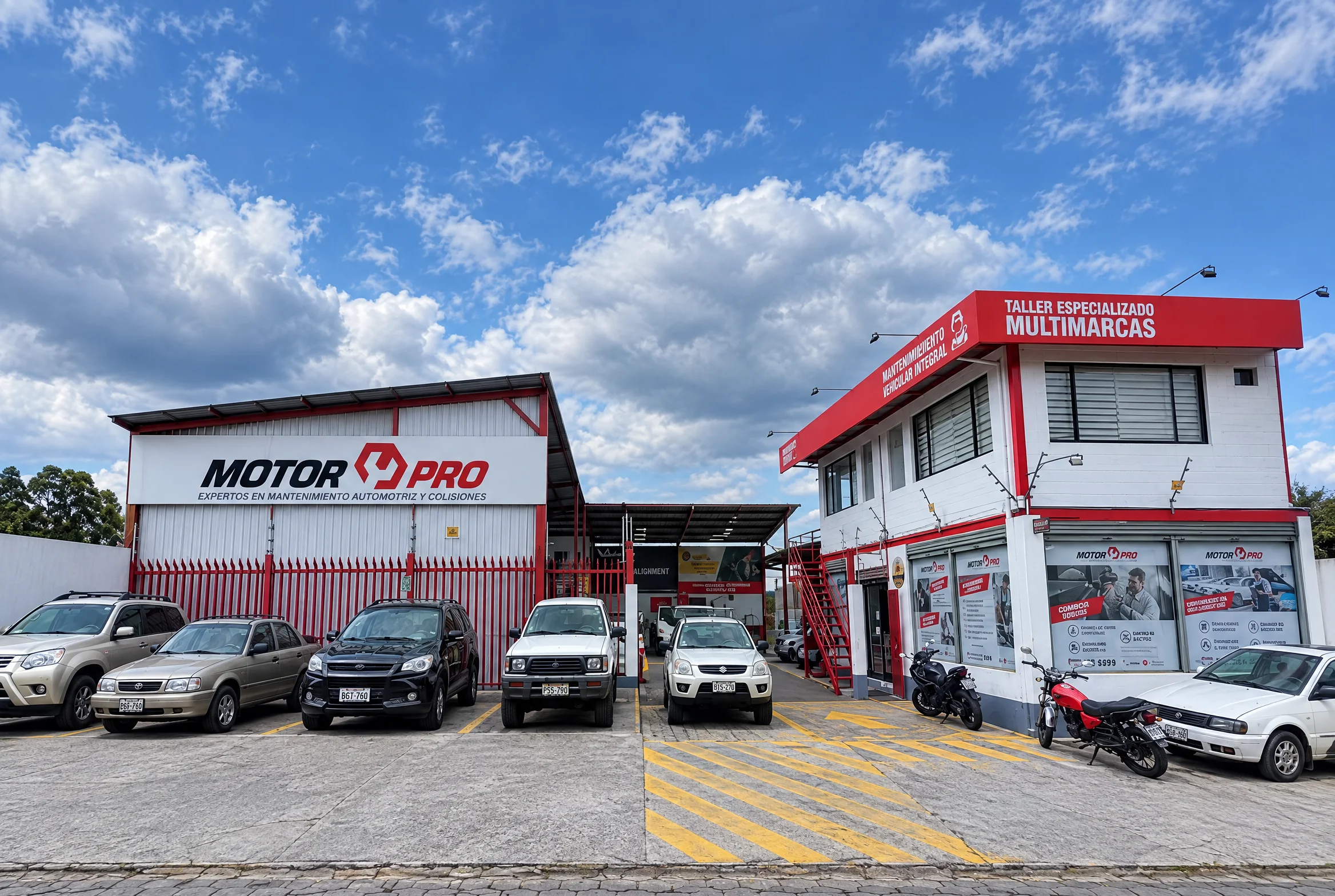 Fachada del taller MOTOR PRO en Quito, expertos en mantenimiento automotriz y colisiones